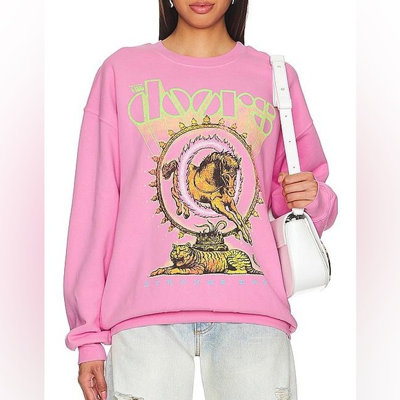 NWOT🩷Daydreamer The Doors Strange Days BF Crew XS oversized Pink - Picture 2 of 8